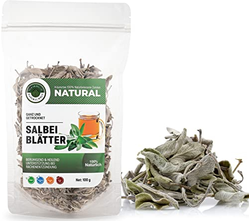 Natural Welt Salbeitee 100g I getrocknet und geschnitten Salbeiblätter | 100% natürlich lose Salbei im Beutel I Kräutertee I ohne Zusatzstoffe
