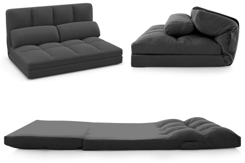 RELAX4LIFE Bodensofa Klappbar, 3 in 1 Schlafsofa inkl. 2 Kissen, Schlafsessel mit 6-Stufig Verstellbarer Rückenlehne, Klappsofa mit Bettfunktion, Sofabett für Wohnzimmer Schlafzimmer(Dunkelgrau)