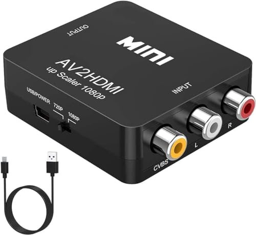Vaestarpro - Adaptador AV a HDMI, Adaptador HDMI, convertidor AV a HDMI, Mini Adaptador de convertidor de Audio de vídeo 1080p para PC/Xbox/PS2/PS3/TV/STB/VHS/DVD/Wii
