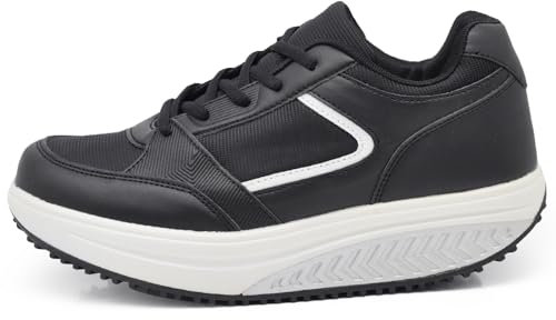 Zapatillas de deporte basculantes correr deportivas gimnasia zapatillas cómodas para caminar balancín fitness bienestar adelgazante cómodas para mujer, 05 Negro Ajuste Estrecho, 38 EU Stretta