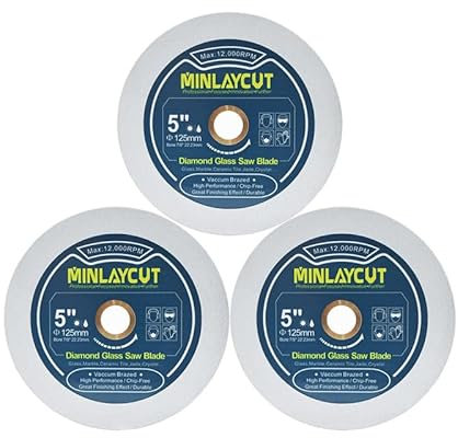 MINLAYCUT Lot de 3 disques de coupe diamant pour verre - 125 mm - Lames de scie pour couper le verre, le cristal de jade, la bouteille de vin pour meuleuse d'angle - 2,2 x 1,5 cm