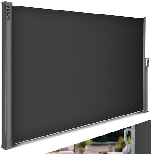 tillvex® Toldo lateral de 200 x 300 cm, extensible y opaco, protección visual para balcón, jardín y terraza, estor lateral con soporte de pared, protección solar de acero inoxidable, protección contra