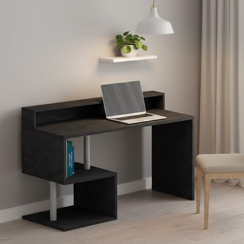 Dmora - Schreibtisch Silvestro, linearer Schreibtisch mit Ablagefächern, Mehrzweck-Büroschreibtisch mit Platte, 140x60h93 cm, Schiefer