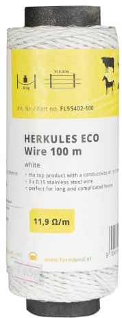 Farmland Herkules Power Weidezaunlitze - 100 Meter Weidezaun Litze mit 11,9 Ohm - Robuste Weidelitze mit NIRO Leiter - Weide Litze für alle Tierarten
