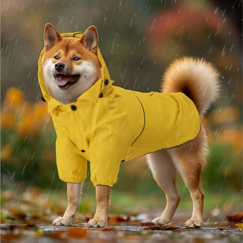 Navaris Regenmantel Regenjacke für Hunde - Regenmantel Hund wasserdicht - Hundemantel Hunderegenmantel Regencape aus PU und Polyester - Dog Raincoat - Gelb - M