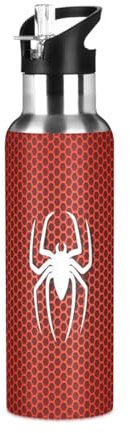 HMZXZ Water Bottle with Straw Leakproof Hot Water Bottle White Spider Vacuum Insulated Bottle for Girls Boys Sports 600ml