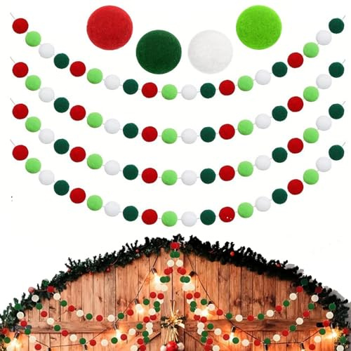 Quaste Girlande mit Pompon Deko | 20 Pomponkugeln 6,6m - 20 Kugeln Bunte Deko mit Pompon, Süße Hängefilzkugel Deko mit Pompon für die Wand