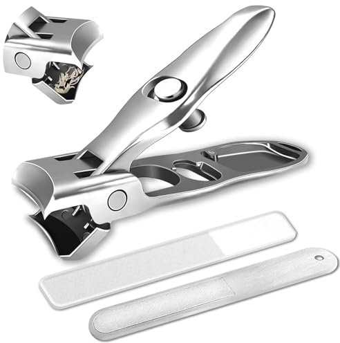 J.Y.Memorize Coupe-ongles allemand pour homme - Coupe-ongles épais - Grande ouverture à mâchoire large - En acier inoxydable robuste - Anti-éclaboussures - Long manche avec récupérateur - Argenté