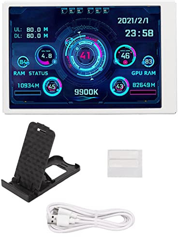 Gearwell 3.5in Computer Temp Monitor IPS USB Mini Screen IPS Full View Display Small Screen Computer Temperature Display for AIDA64 PC CPU RAM Hard Disk Data Monitor Sensor Panel (White)