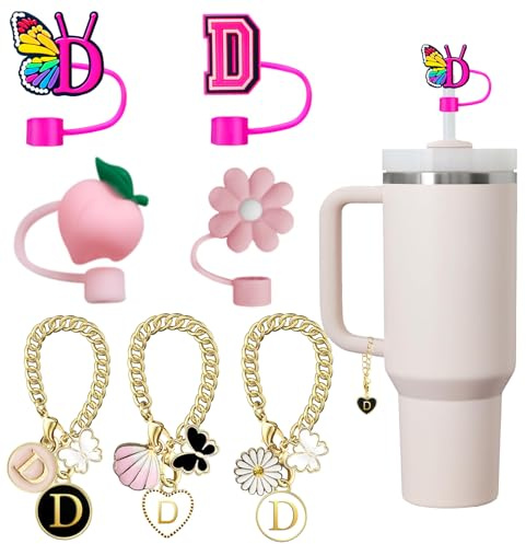 Straw Cover 10mm and Initial Letter Charms Accessories For Stanley Cup, Straw Topper Name ID Personalized For Stanley 30&40 Oz Cup Tumbler