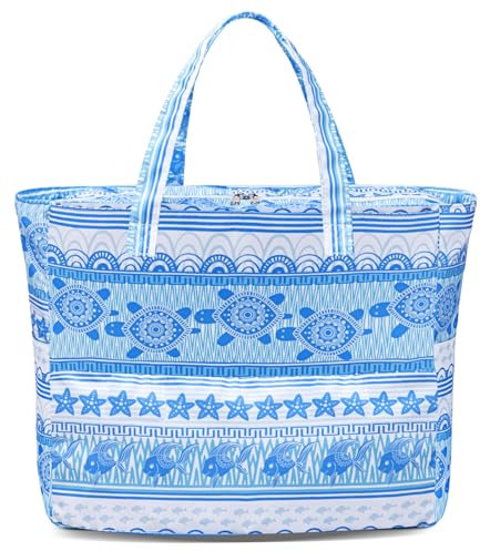 LEDAOU Große Strandtasche mit reißverschluss Damen Wasserdicht Umhängetasche Tragetasche shopper sanddicht mit Reißverschluss Pool Fitness Reisetasche familie (Meeresschildkröte)
