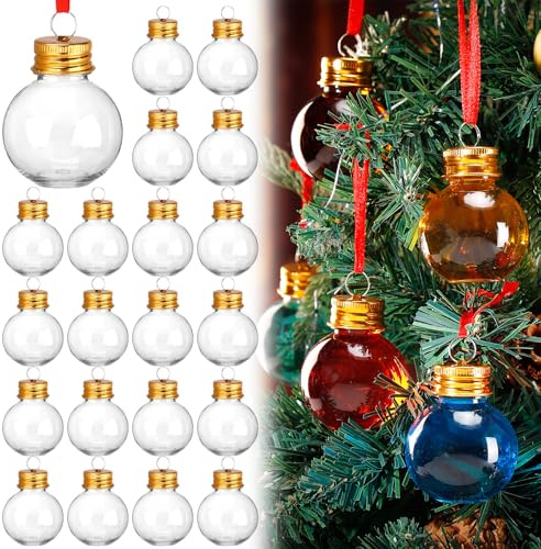 24Pcs 1.7oz Christmas Shot Glasses for Tree Ornaments - Clear Plastic Fillable Ornaments Booze Balls for Cocktails, Funny Friendsmas Party Decorations (Ball)