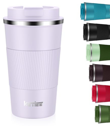KETIEE Travel Mug Insulated Coffee Cup with Leakproof Lid, Reusable Travel Mug, Double Walled Stainless Steel Mug for Hot & Cold Drinks, 510ml Light Purple