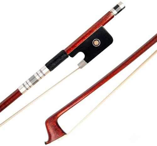 Bien Equilibrado Arco Violín Arcos Arco Híbrido Avanzado De Pernambuco Con Núcleo De Fibra De Carbono Y Rana De Ébano Con Crin Natural Para Violín Viola Y Contrabajo(4-4 Bass Bow)
