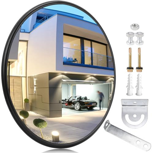 WPPQWP Verkehrsspiegel, 30cm Weitwinkel Konvexspiegel, Verstellbarer Verkehrsspiegel für Ausfahrten für Garage, Verkehr, Einfahrten, Lager, Hof, Geschäfte