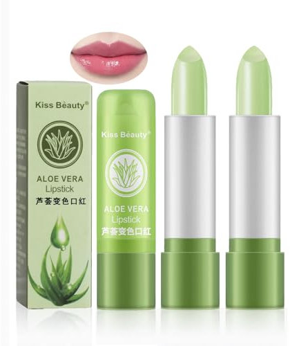 2 Stück Aloe Lippenbalsam Aloe Vera Temperatur Lippenstift, Magischer Temperatur Farbwechsel lip balm, feuchtigkeitsspendender Feuchtigkeitsspendendes Lippenpflege Aloe Vera Lipstick