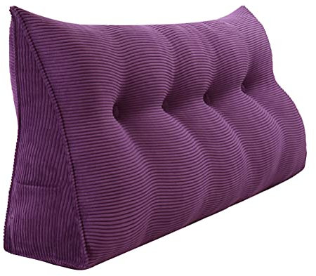 BNCKTRD Rückenkissen Keilkissen Rückenlehne Kissen für Bett Sofa Kopfteil Gepolstert Bettkissen Wandkissen Sofakissen Groß Rueckenkissen Couchkissen Dekokissen Kordsamt Lila 120cm