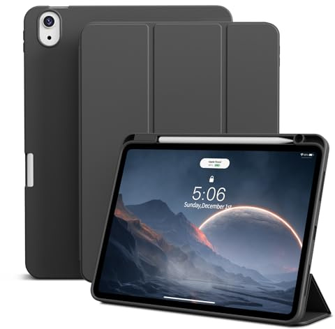 GKABXY Hülle für iPad Air 11 Zoll M4/M3/M2 (2026/2025/2024), Air 5./4. Generation 2022/2020 10,9 Zoll, Weich TPU Rückseite mit Stifthalte, Unterstützt Pencil Pro/USB-C, Auto Schlafen/Wachen, Schwarz