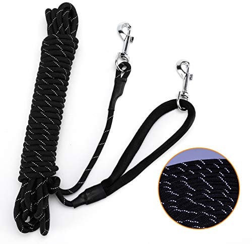 PETTOM Longe Chien 3m 5m 10m 15m 20m, Laisse Chien Longue avec 2 Mousquetons, Longe Corde d'attache Réfléchissante, 3m, Noir