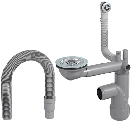 LAXARA Flexlok Teleskop Siphon für platzsparende Küchenspülen/Spülbecken | Universale Flexibilität mit recyceltem Kunststoff | (Flexlok 1 mit rundem Überlauf mit Abflussrohr ohne Magnetabdeckung)