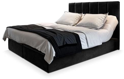 Masseno Boxspringbett BARINO 160x200 cm Komplett-Set mit Matratze und Topper, Polsterbett mit Zwei Bettkästen -Schwarz, Kronos 07