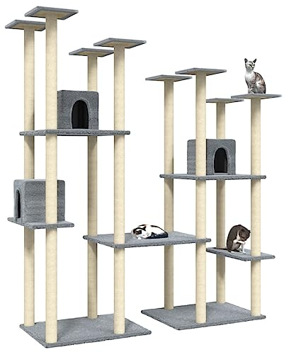 Rlxzsn Katzen-Kratzbaum Katzenspielzentrum Säulen mit Natürlichem Sisal Umwickelt Mehrstufige Katzenturm Katzenhaus Katzenmöbel Indoor Tätigkeitsbereich für Haustiere Hellgrau 148x61x174 cm
