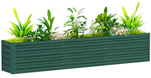 Outsunny Gemüsegarten Quadrat, Hochbeet aus verzinktem Stahl, Stützstangen und Eckplatten, offener Boden, Gartenhochbeet, für Gemüsepflanzen, Blumen, 240 x 40 x 45 cm, grün