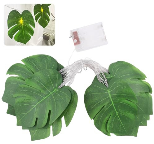 RYAN Monstera Feuille Guirlande Lumineuse Intérieur 3M avec 20 LED pour Terrasse Exterieur Décoration de Maison et Deco Jardin Exterieur pour Fête Plage Anniversaire