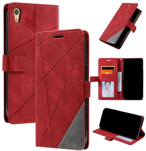 QiongniAN kompatibel mit Sony Xperia Z5 Hülle Leder,kompatibel mit Sony Xperia Z5 Hülle Klapphülle Handytasche Case Red