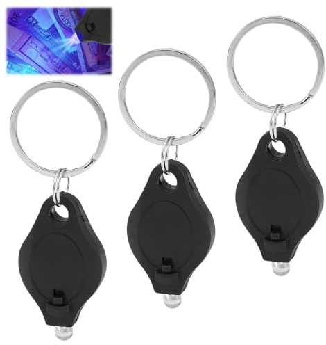 3PCS Blacklight Note Checker Keychain Mini LED Flashlight Torch with UV Detector for Paper Notes Money Checker Counterfeit Verification Pocket Small Keyring Torch for Travel Home Office (Black)