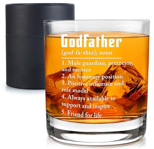 Wrappiness Verre à whisky pour parrain avec impression de définition – Cadeau unique de demande en parrain et de baptême, verre à bourbon à l'ancienne pour la fête des pères, Noël, tasse à vin de 325