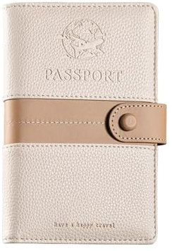 XFSRG Elegante Custodia Passaporto in Pelle con Chiusura a Bottone Accessorio RFID Perfetto per Viaggiatori(Beige)