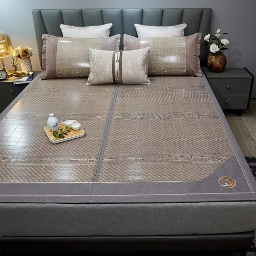 Atmungsaktives Bambusmatten-Bett, Sommer Schlafmatte Bambus, Faltbare Bambus Schlafmatte, Atmungsaktive Glatte Bambus-Matte Bett Schlafen Pad, Doppelseitig Für Studenten Senioren(Gray,150*195cm)