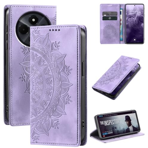 LBH Handyhülle für Xiaomi Redmi 14C Mandala Klapphülle RFID Schutz Kartenfächer Geldfach Design Cover Case Flipcase Violett
