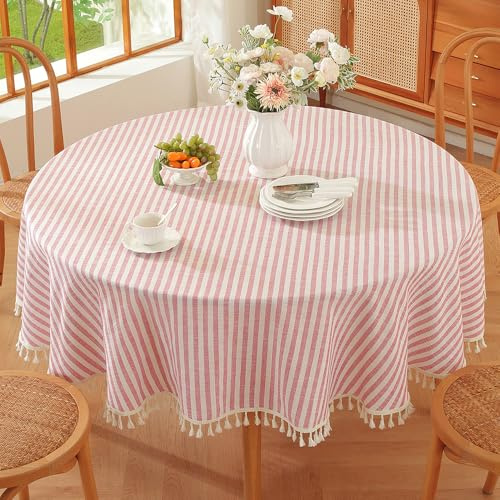 Plenmor Abwaschbare Tischdecke Rund 180 cm Leinen Tischdecke Baumwolle | Runde Tischdecke Abwaschbar Tischdecken leinenoptik für Party, Geburtstag, Garten, Outdoor Tischdecken Bauernhaus