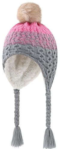 KAKU NANU Wintermütze Baby Kleinkind Bommel für Mütze mit Ohrenklappen 6 Monate-4 Jahre,Doppellagige Fleece Lined Strickmütze Beanie