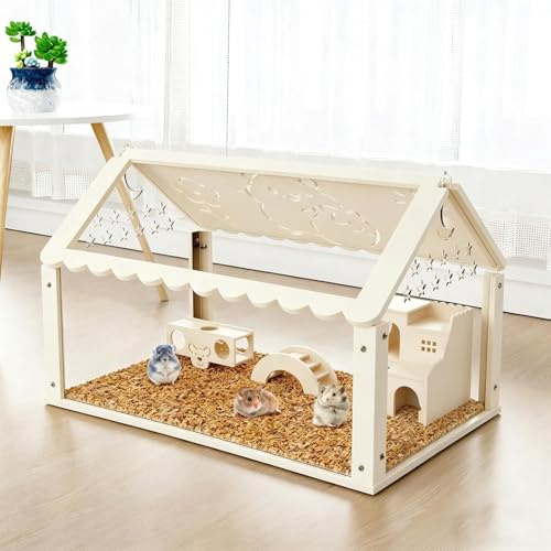 Hamsterkäfig, Kleintierkäfig, Acryl Hamster Käfig, für Nager, Mäuse, Zwerghamster, 60 x 30 x 40cm Hamsterhaus, Haustierhabitat mit Treppe, Mini-Haus und Tunnel