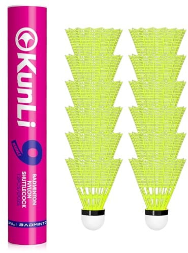 kunli Nylon Badminton Shuttlecocks, 12-Pack, Medium Speed for 54-73°F, Composite Cork Head Birdies with Stable Flight for Indoor Practice, Clubs and Recreational Play