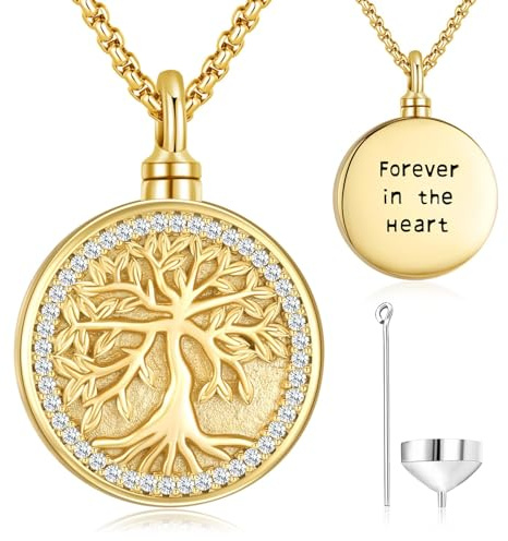 Friggem Urnen kette für Asche Gold, 925 Sterling Silber Lebensbaum Urne Anhänger Halskette Baum des Lebens Anhänger Gold Andenken Asche Schmuck Memorial Geschenke