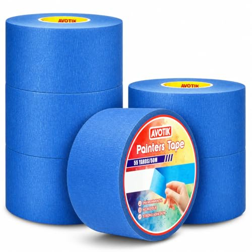 Avotik Blue Painters Tape 6 Rolls: Masking Tape 48 mm Wide x 50 m - Painter's Tape Blue Masking Tape for Walls Painting Packing, Wood, Floors, DIY, Total 330 Yards