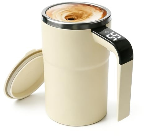 Taza automezcladora de 380ML, vaso automezclador con indicador de temperatura, taza automezcladora de café, taza de café inteligente, mezcla automática magnética para café y proteína, color beige