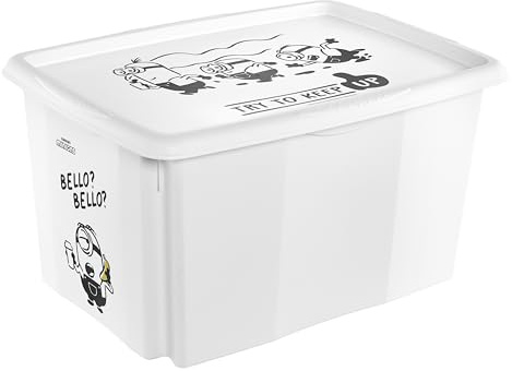 keeeper karolina Aufbewahrungsbox mit Deckel, 45 l, Minions Bello, Weiß | Platzsparend aufeinander stapelbar, Griffmulden an den Seiten, Optimaler Staubschutz, Sichere Konstruktion