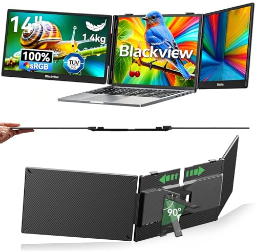 Blackview Laptop Monitor Erweiterung 14, Niedriges Blaulicht 1080P FHD HDMI/USB-A/USB C/100W PD-Rückwärtsladung Portable Monitor für Laptop 13,3-17,3/Smartphone/PC/Mac/PS5/Xbox