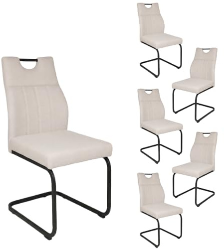 Liadomo Esszimmerstuhl 6er Set La Paz, Stuhl für Esszimmer, Freischwingerstuhl, Stoffbezug, hellgrau, Metallgestell schwarz, bequemes Sitzen, ergonomisch, stabil, langlebig