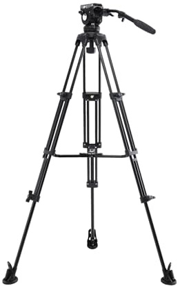 E-Image EK740A Professional Video Tripod System with 740H Fluid Head, GA752S Two Stage Aluminum Tripod Legs, GS01 Mid-Level Spreader. Quick Release Plate, Carry Bag, 13.2lbs Load, 30.3-64.8 in Height