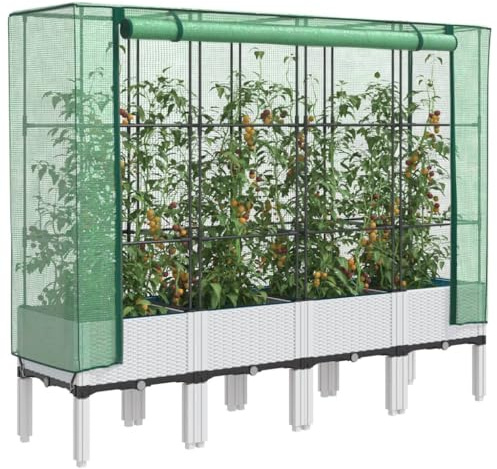 Yunovire Jardinière surélevée avec housse de serre, aspect rotin, 160 x 40 x 140 cm, pour l'intérieur et l'extérieur, plantation d'herbes, fleurs, succulents, cactus, orchidées, bonsaï