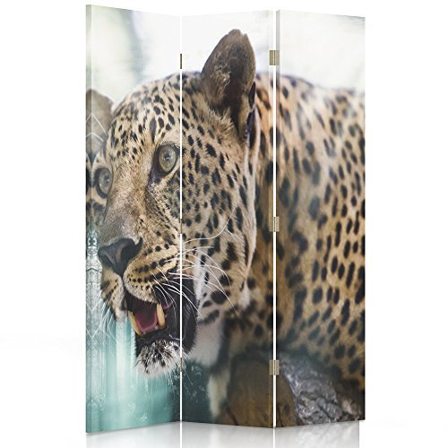 Feeby Paravent Panther Jaguar Leopard 110x150 cm 3 Teilig Modern Design beidseitig Raumteiler Foto Trennwand Raumtrenner Sichtschutz Spanische Wand auf Leinwand Bedruckt Tiere Natur Wald Braun