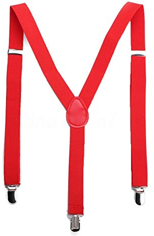 Boolavard Herren Damen Long Hosenträger Y Form Style 3er Clips elastisch Schmal Unifarbe und Bunt mit verschiedenen Motiv (Rot)