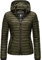 MARIKOO leichte Damen Übergangsjacke kurz mitteldick gefütterte Steppjacke mit Kapuze Samtpfote Olive Gr. S