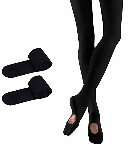 Bezioner Collants de Danse pour les Filles Femmes pour Ballet Yoga Gymnastique Convertible, 2 Paires Noire, M(125-140cm)